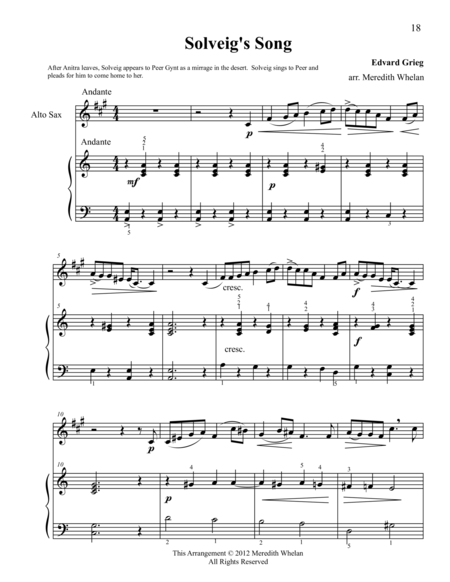 Classical Duets For Alto Saxophone Piano Solveigs Song Sheet Music