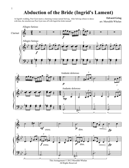 Free Sheet Music Classical Duets For Clarinet Piano Ingrids Lament Abduction Of The Bride