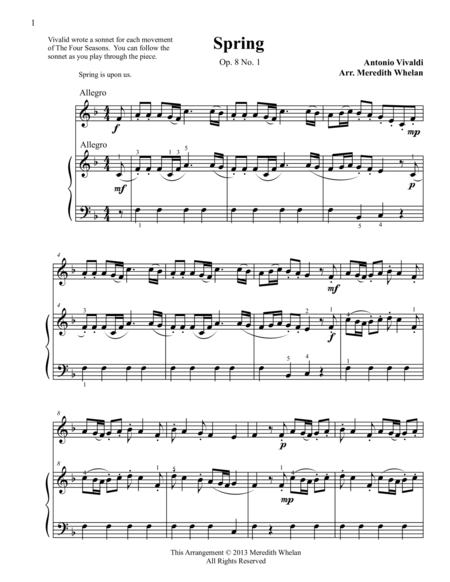 Free Sheet Music Classical Duets For Recorder Piano 4 Selections From Vivaldis Four Seasons