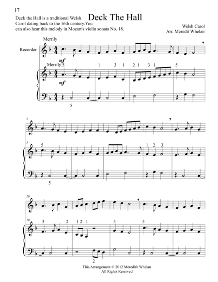 Free Sheet Music Classical Duets For Recorder Piano Deck The Hall
