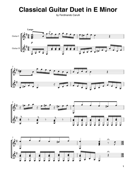 Classical Guitar Duet In E Minor Sheet Music