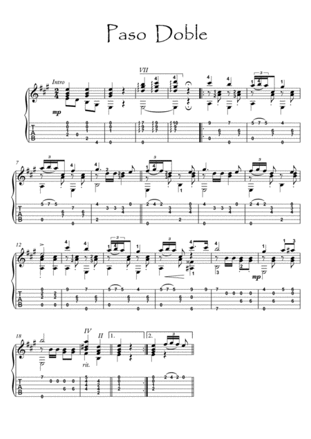 Classical Guitar Solo Paso Doble Sheet Music