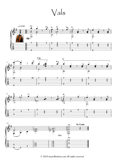 Classical Guitar Solo Vals Sheet Music