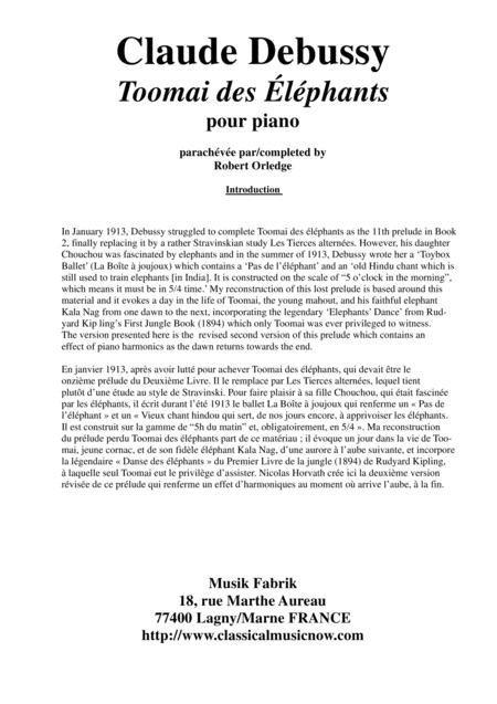 Free Sheet Music Claude Debussy Toomai Des Lphants For Solo Piano Completed By Robert Orledge