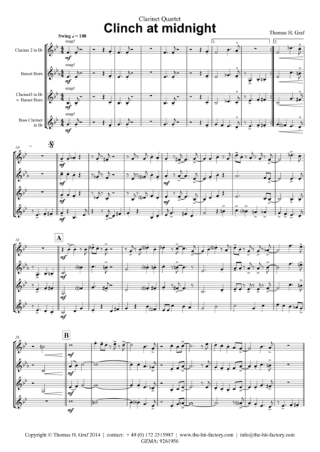 Free Sheet Music Clinch At Midnight Charleston Two Step Clarinet Quartet