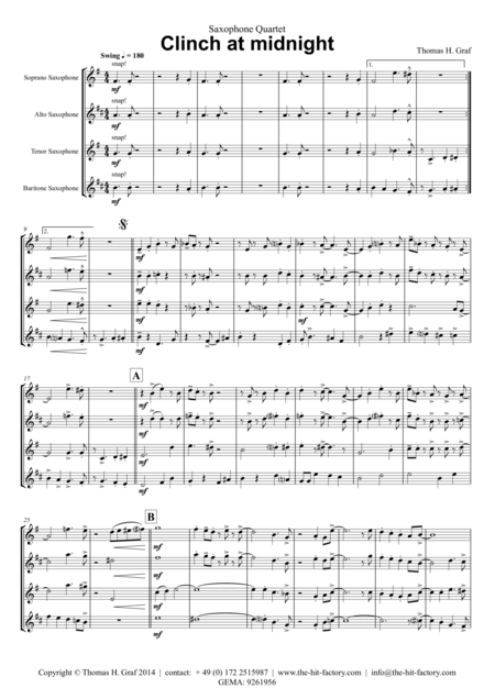 Clinch At Midnight Charleston Two Step Saxophone Quartet Sheet Music