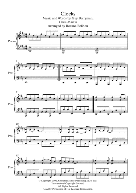 Clocks By Coldplay Piano Sheet Music