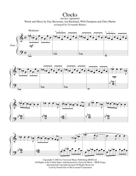 Free Sheet Music Clocks No Key Signature