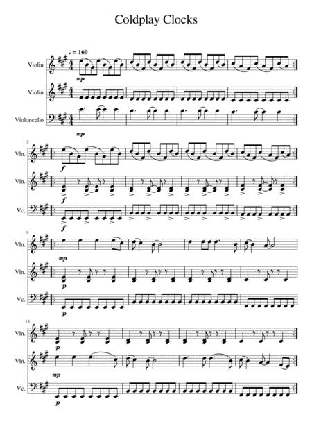 Clocks String Trio 2 Violins Cello Sheet Music