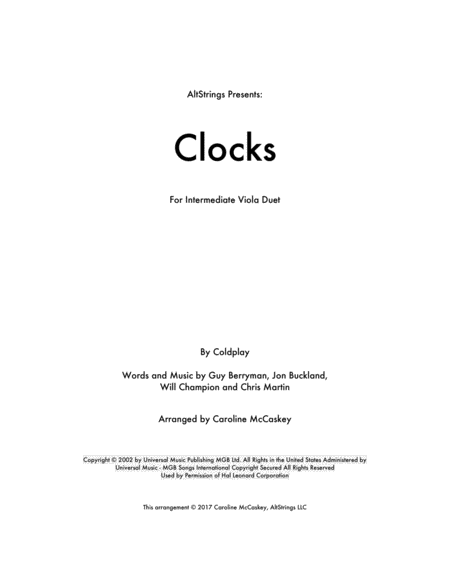 Free Sheet Music Clocks Viola Duet