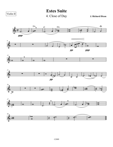 Close Of Day From Estes Suite Violin 2 Sheet Music