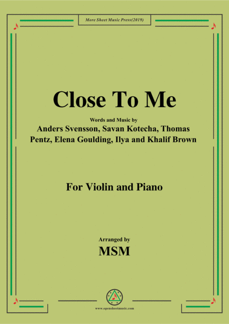 Close To Me For Violin And Piano Sheet Music