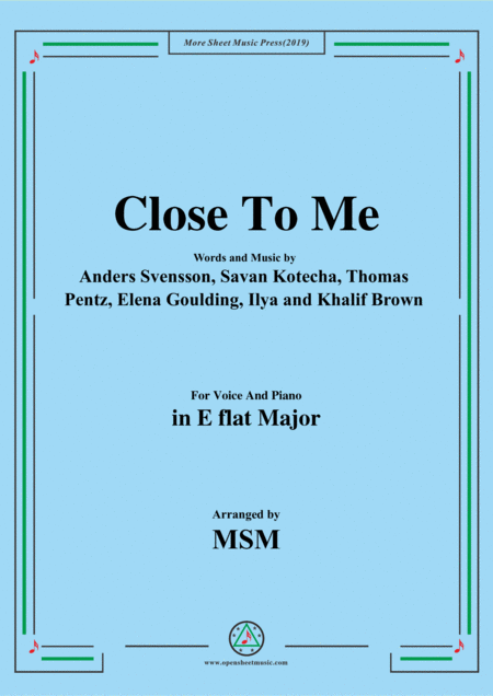 Close To Me In E Flat Major For Voice And Piano Sheet Music