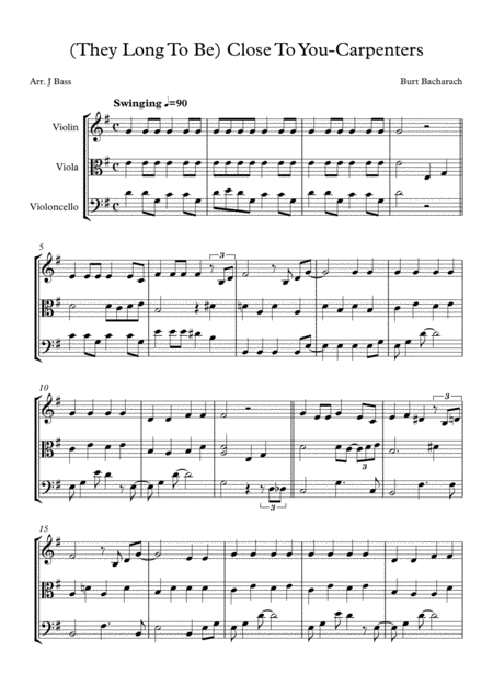 Free Sheet Music Close To You Carpenters Arranged For String Trio