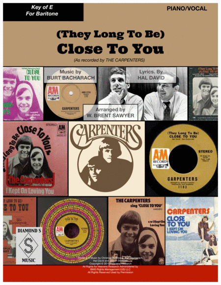 Close To You Vocal Solo With Piano Accompaniment Key Of E For Baritone Voice Sheet Music