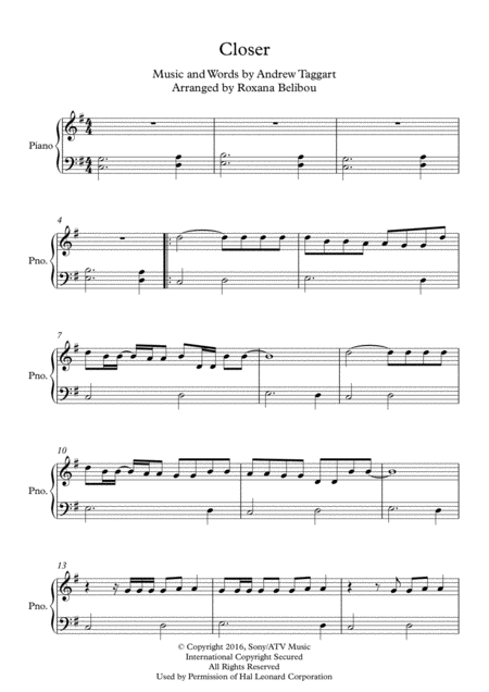 Closer E Minor By The Chainsmokers Featuring Halsey Easy Piano Sheet Music