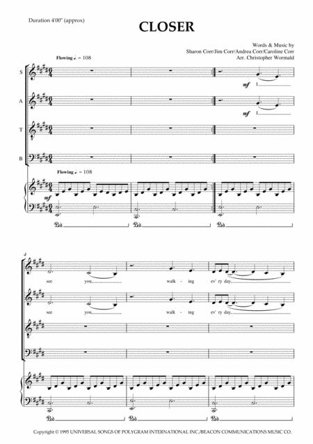 Free Sheet Music Closer The Corrs Arr Christopher Wormald