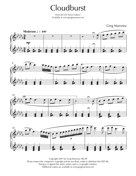 Free Sheet Music Cloudburst