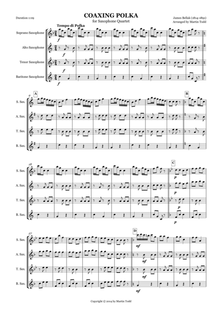 Coaxing Polka For Saxophone Quartet Sheet Music