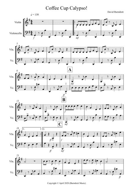 Free Sheet Music Coffee Cup Calypso For Violin And Cello