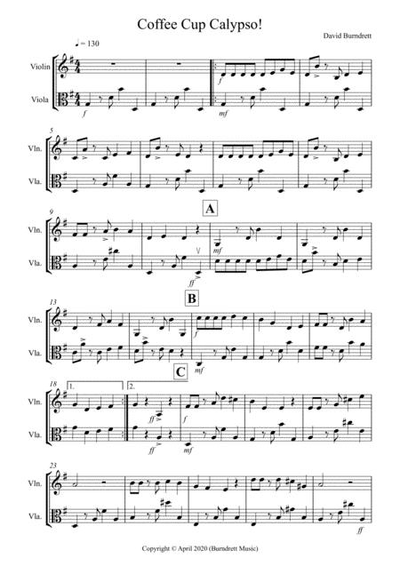 Free Sheet Music Coffee Cup Calypso For Violin And Viola