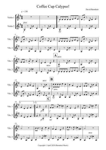 Coffee Cup Calypso For Violin Duet Sheet Music