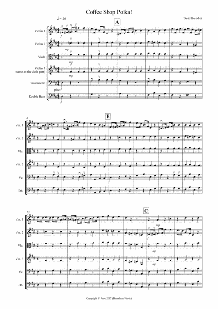 Free Sheet Music Coffee Shop Polka For String Orchestra