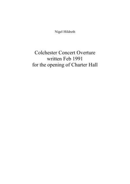 Colchester Concert Overture Sheet Music