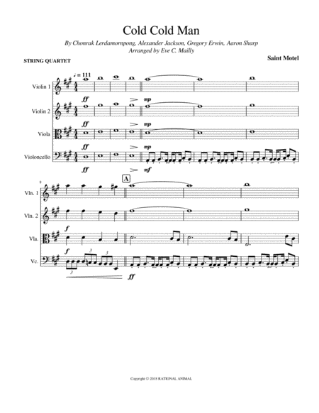 Cold Cold Man Saint Motel String Quartet Sheet Music