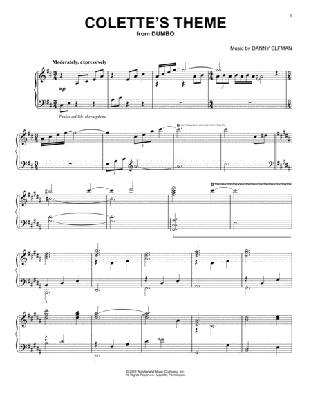 Colettes Theme From The Motion Picture Dumbo Sheet Music