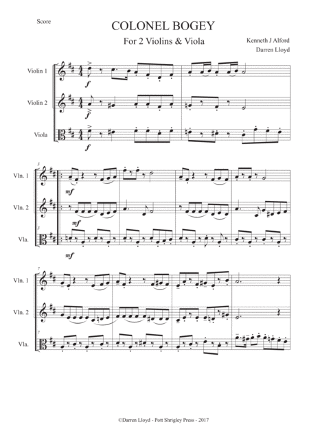 Free Sheet Music Colonel Bogey String Trio