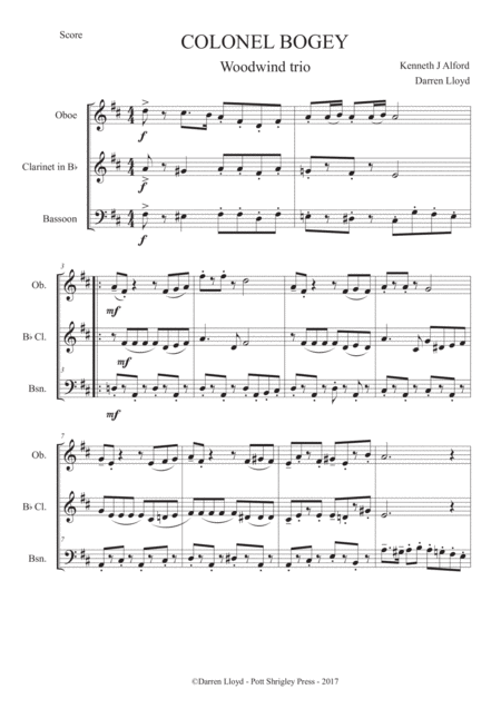 Free Sheet Music Colonel Bogey Woodwind Trio