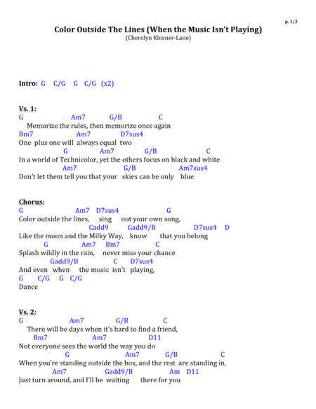 Color Outside The Lines When The Music Isnt Playing Lyrics Chords Sheet Music