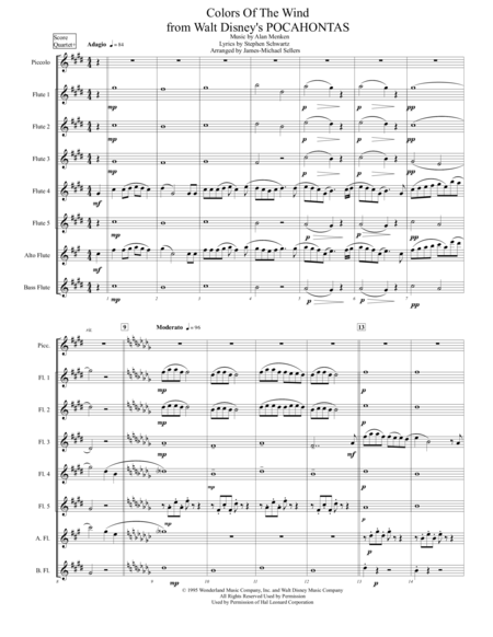 Colors Of The Wind For Expandable Flute Choir Sheet Music