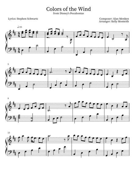 Colors Of The Wind For Solo Piano Sheet Music