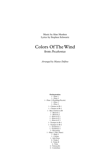 Free Sheet Music Colors Of The Wind Solo Voice And Full Orchestra