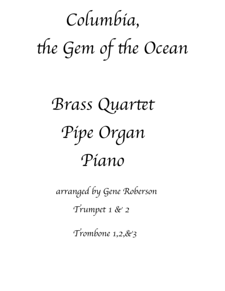 Columbia The Gem Of The Ocean Brass Organ Piano Sheet Music