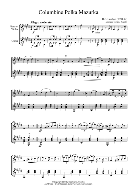 Columbine Polka Mazurka For Flute And Guitar Sheet Music