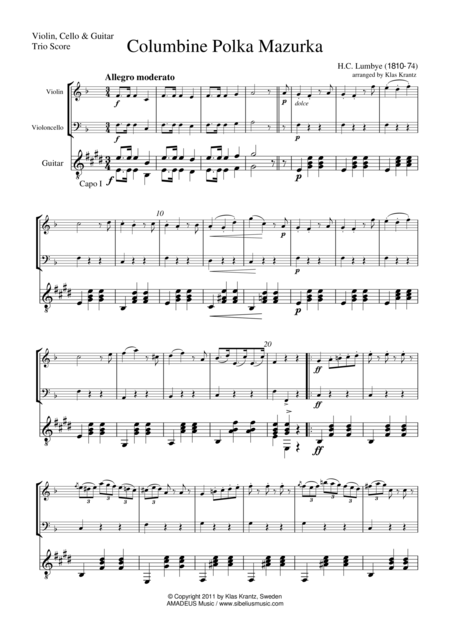 Columbine Polka Mazurka For Violin Cello And Guitar Sheet Music