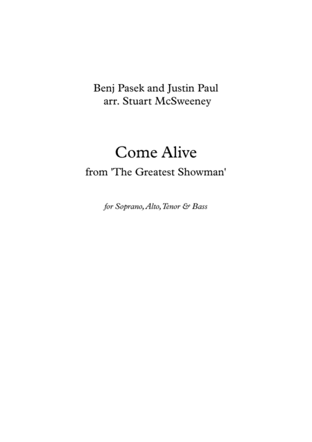 Come Alive The Greatest Showman Satb Sheet Music