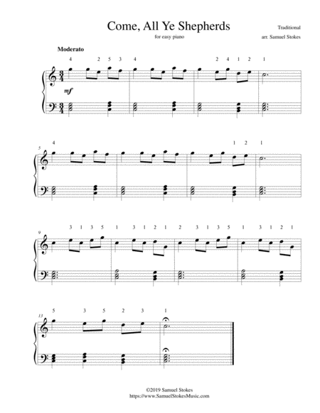 Come All Ye Shepherds For Easy Piano Sheet Music