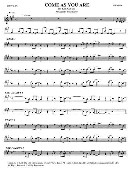 Come As You Are Tenor Sax Sheet Music