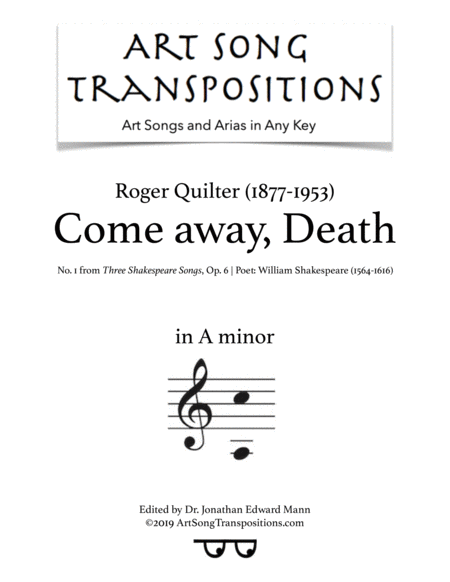 Come Away Death Op 6 No 1 Transposed To A Minor Sheet Music