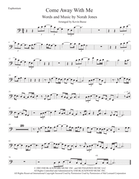 Come Away With Me Original Key Euphonium Sheet Music