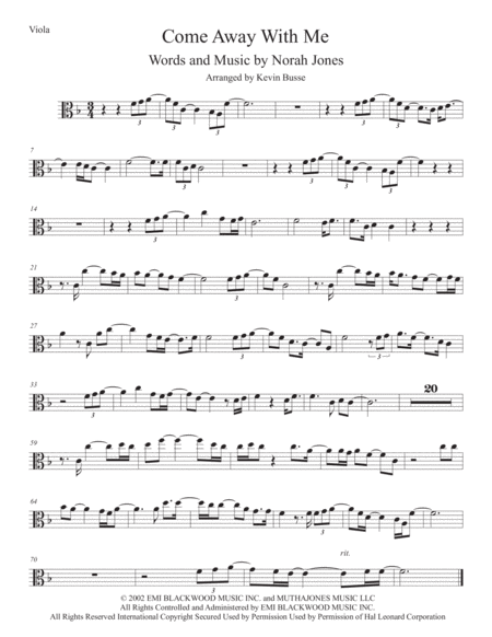 Free Sheet Music Come Away With Me Viola
