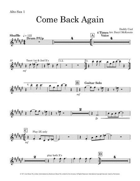 Come Back Again Vocal With Big Band Key Of A Major Sheet Music