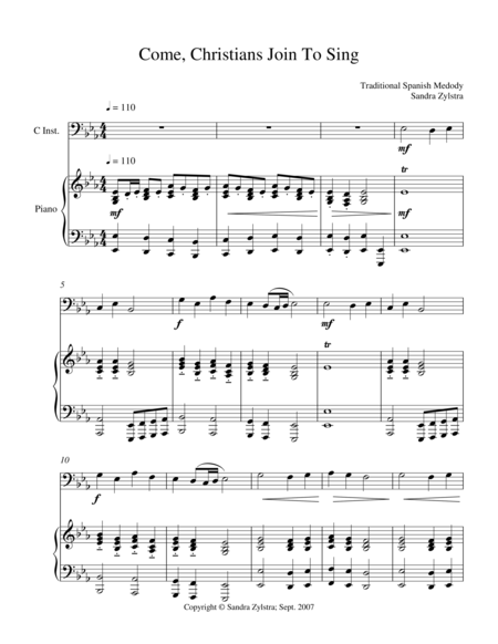 Come Christians Join To Sing Bass C Instrument Solo Sheet Music