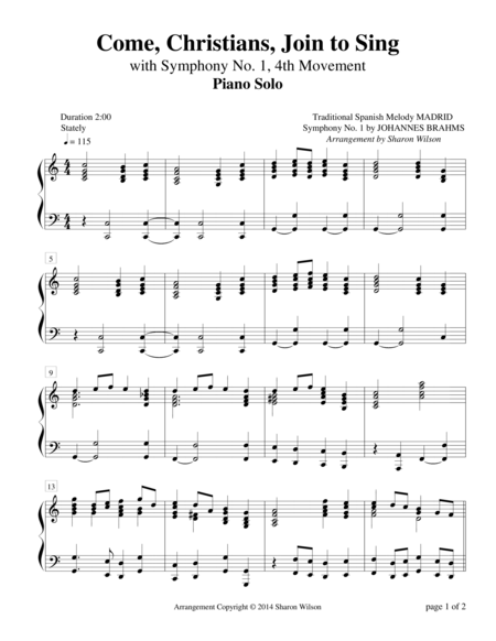 Free Sheet Music Come Christians Join To Sing Medley Piano Solo