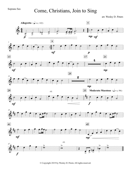 Come Christians Join To Sing Sax Quartet Sheet Music