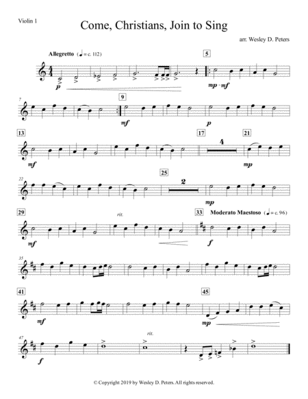 Free Sheet Music Come Christians Join To Sing String Quartet